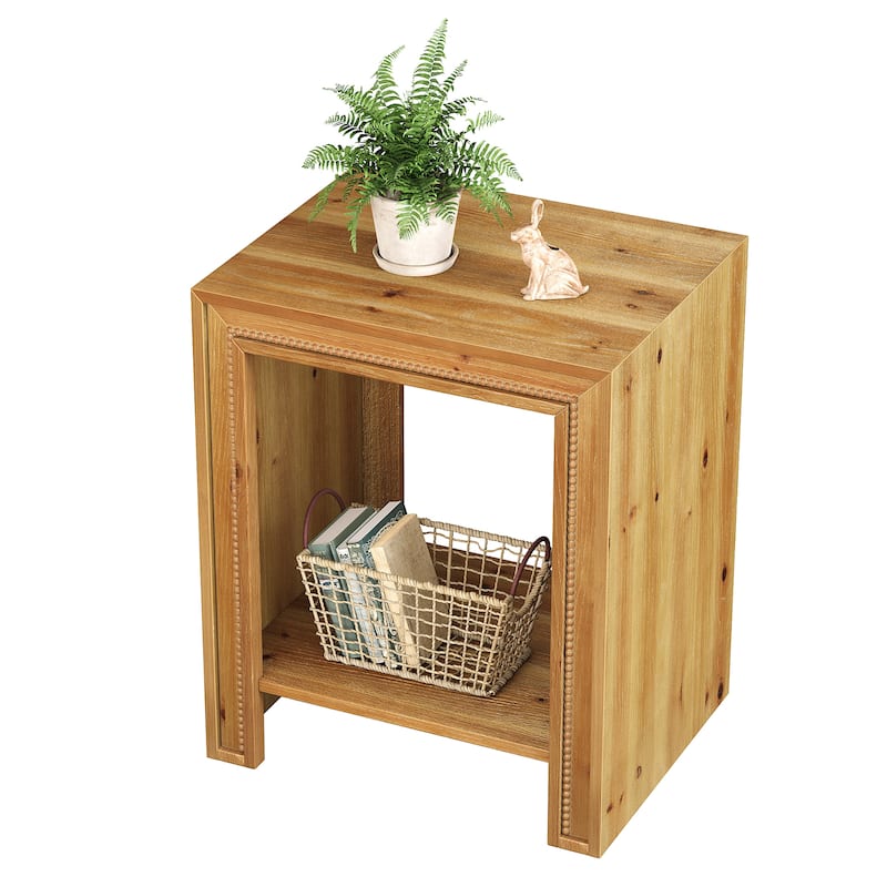 Solid Wood End Table, 2-Tier Side Table with Storage Shelves, Nightstand for Living Room, Bedroom