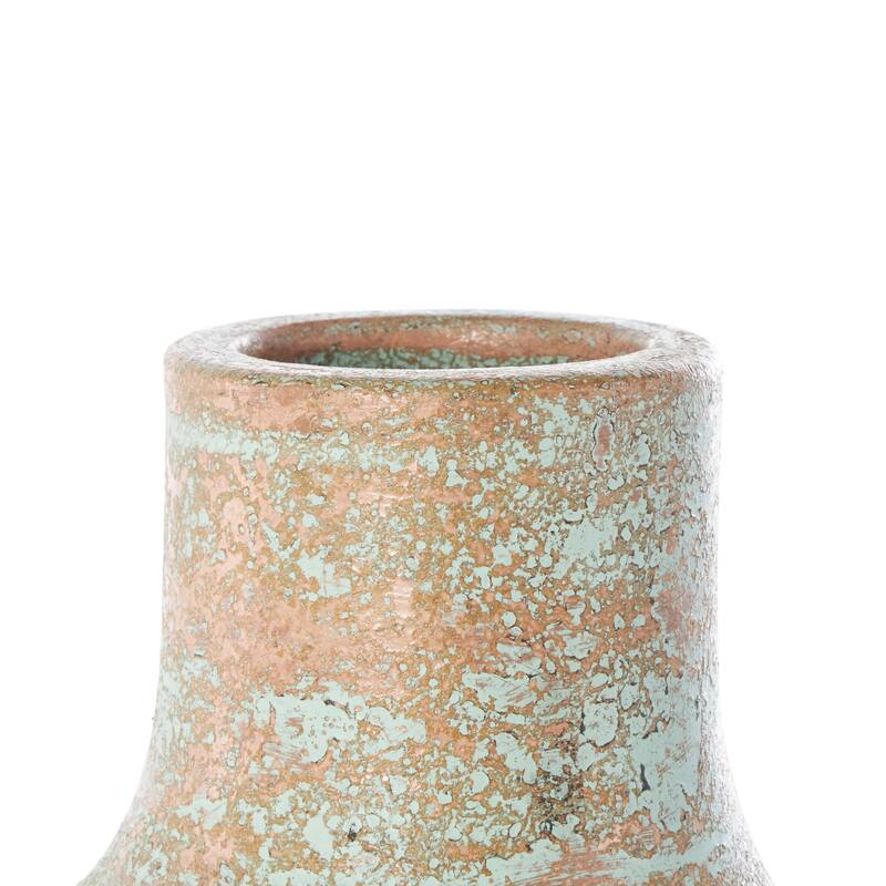 Brown Ceramic Antique Style Textured Patina Decorative Vase