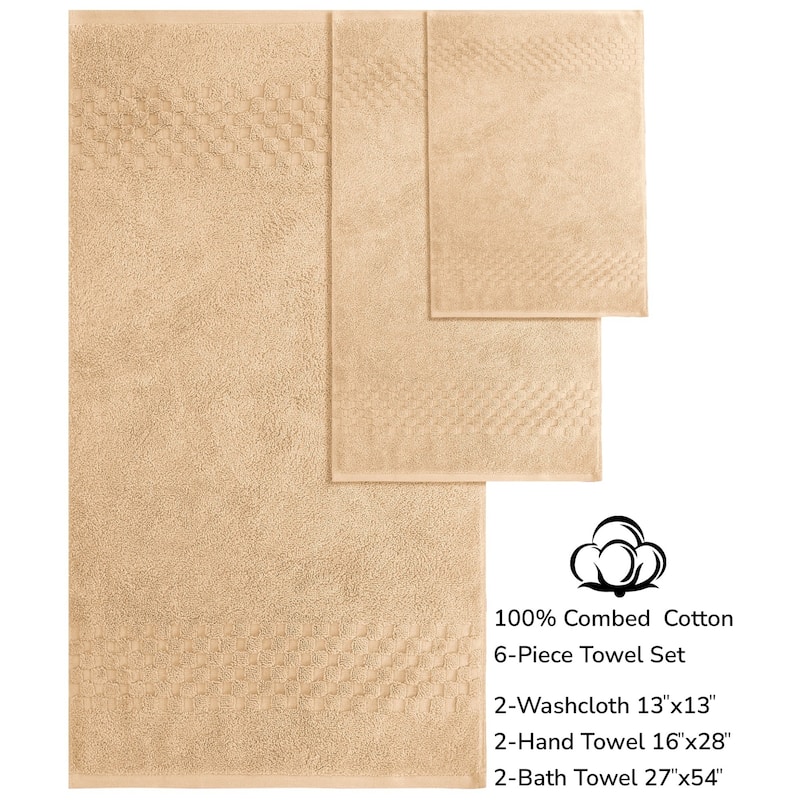 Feather and Stitch NY 650 GSM Premium Cotton 6 Piece Towel Set Super Absorbent Quick Dry Spa Quality