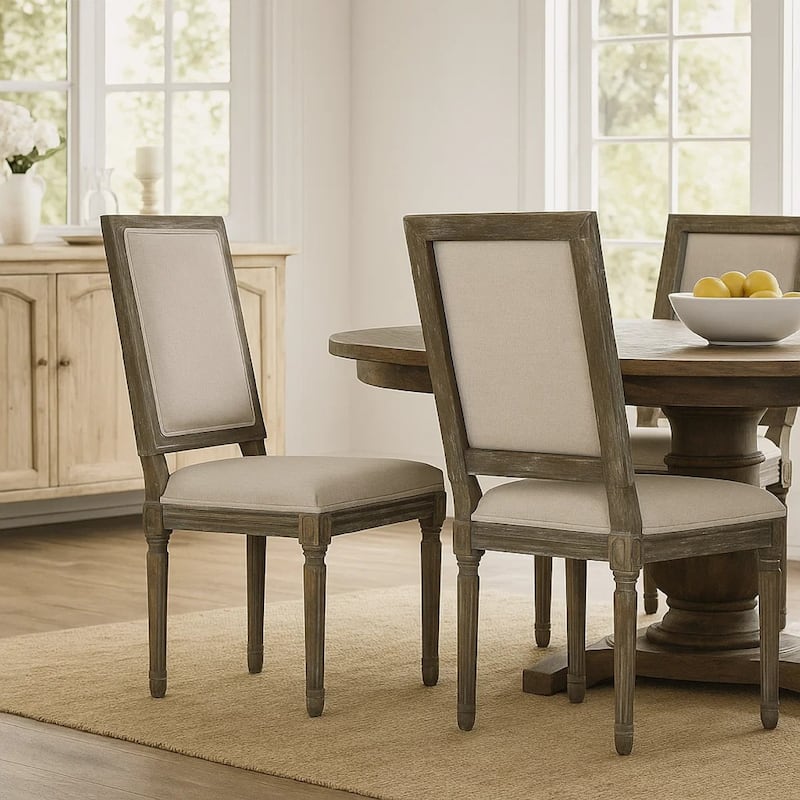 Side Dining Chair Set of 2, Wheat Beige Polyester, Distressed Brown