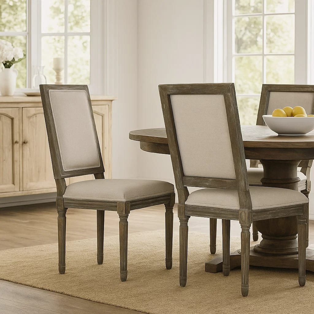 Side Dining Chair Set of 2, Wheat Beige Polyester, Distressed Brown