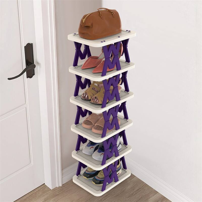 6 Tier Foldable Shoe Rack Vertical Shoe Organizer - Purple