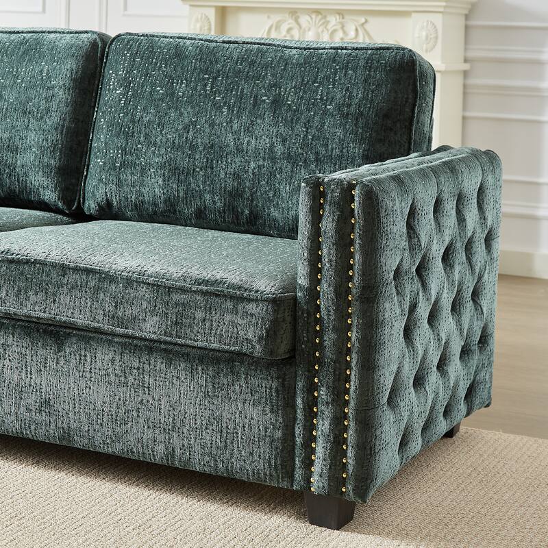 3-Seater Convertible Sleeper Sofa with Memory Foam - Chenille Fabric Couch for Living Rooms