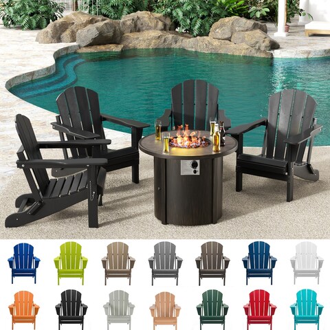 Laguna 5-Piece Poly Eco-Friendly All Weather Outdoor Adirondack Chairs with Fire Pit Table Set