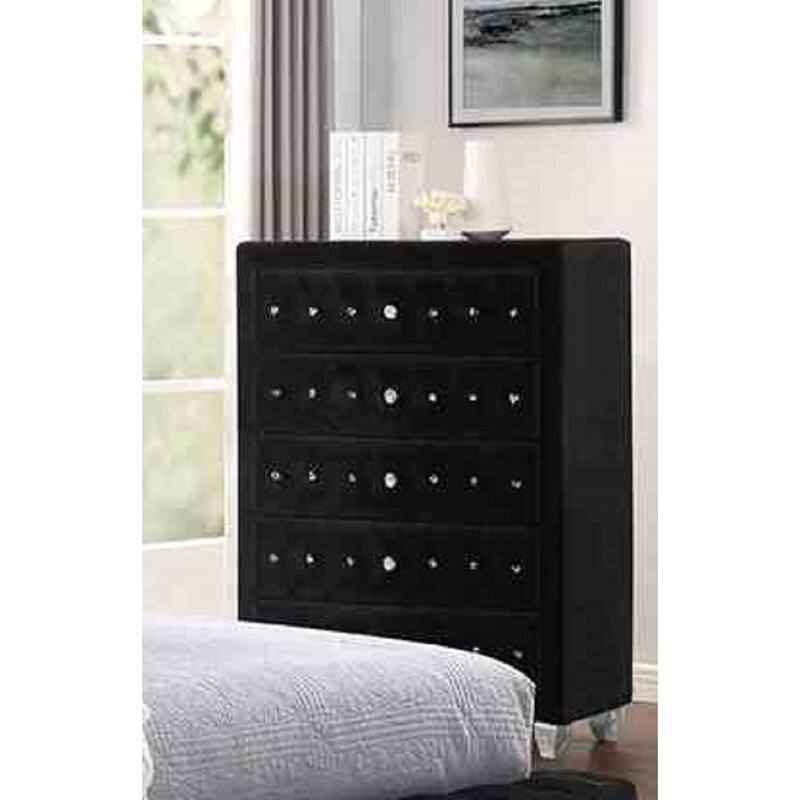 Black Finish Glam Fully Upholstered Bedroom Furniture Set with Button Tufting
