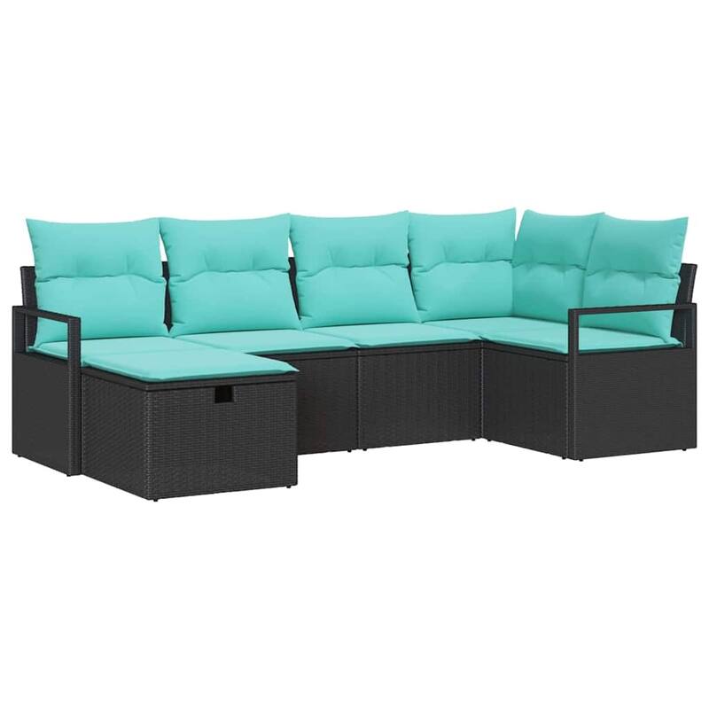 vidaXL 6/7 Piece Garden Sofa Set with Cushions Black Poly Rattan - 91.3×48×27.2