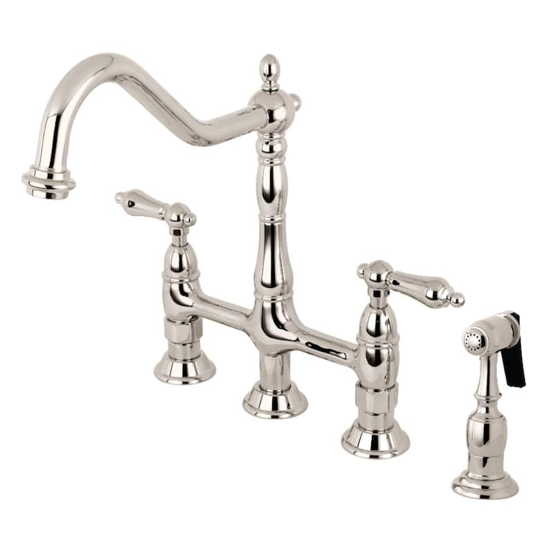 Heritage Bridge Kitchen Faucet with Brass Sprayer - Polished Nickel