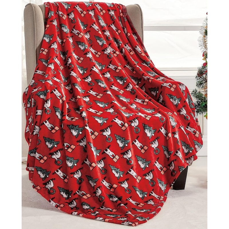 NobleHouse Happy Holidays Microplush Throw Blanket (50 in x 60 in) - Christmas Sloth - Throw