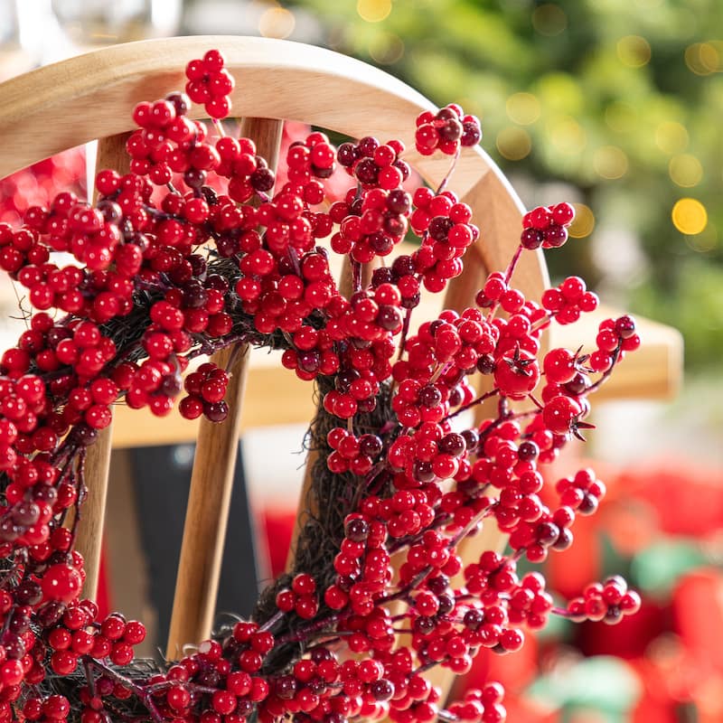 Glitzhome Christmas Red Berries 14"D/ 25"D Wreath & 6ft Garland