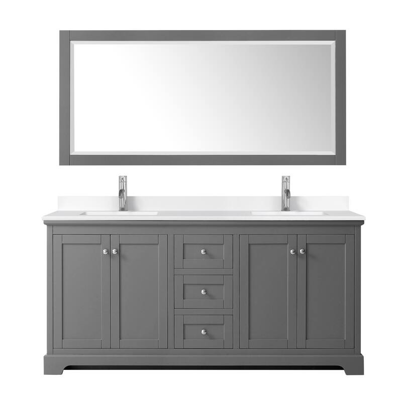 Avery 72 Inch Double Vanity, Cultured Marble Top, 70 Inch Mirror