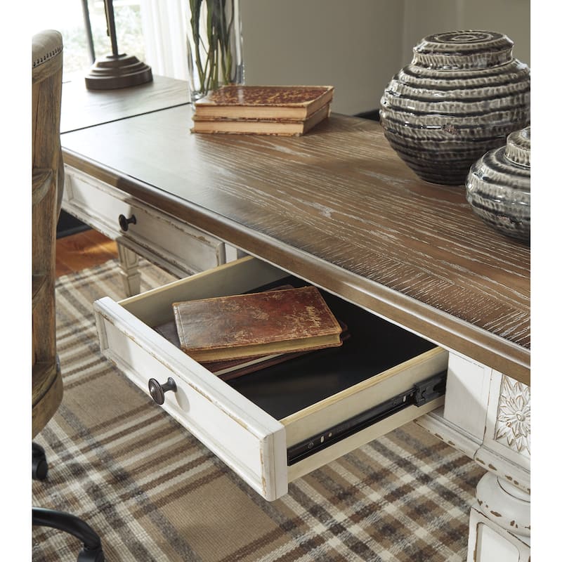 Realyn Antique White/Brown 2-Piece Home Office Lift Top Desk