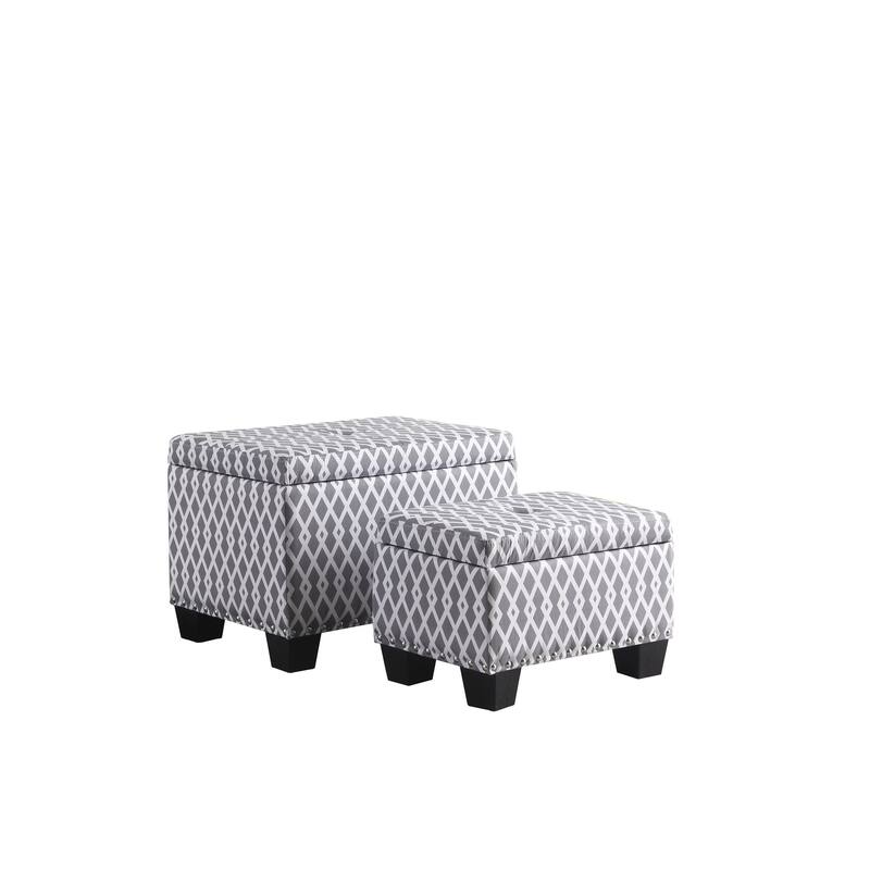 Set of Two Gray and White Diamonds Storage Ottomans