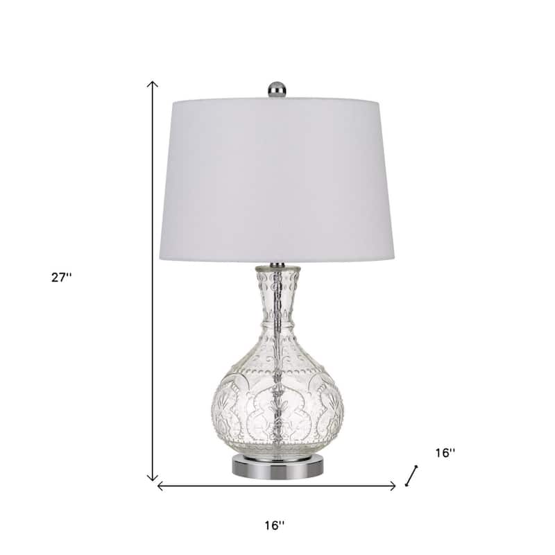 Dimmable 27 Inch Clear Metal Table Lamp with White Fabric Shade - 16" x 16" x 27"