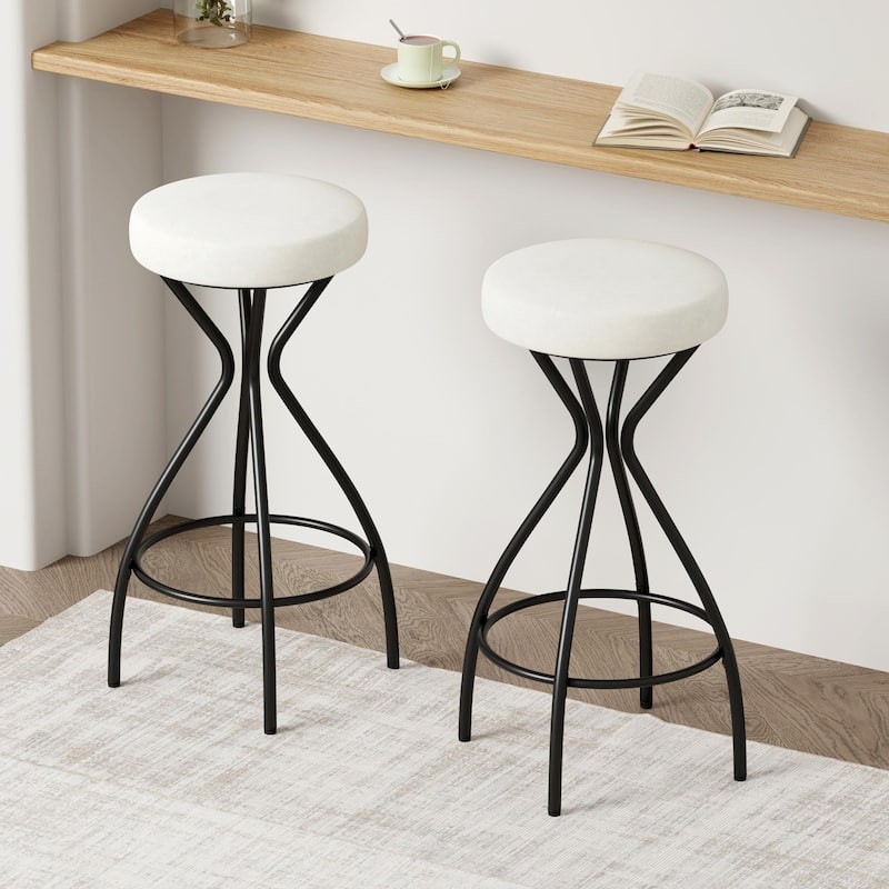 Modern Backless Bar Stools Set of 2, Round Upholstered Counter Stools