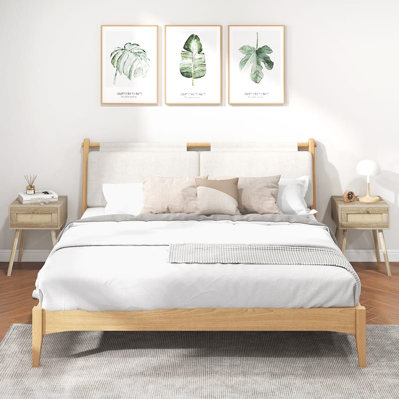 Gymax Nightstand Bedside End Sofa Table with Rattan Drawer for Bedroom
