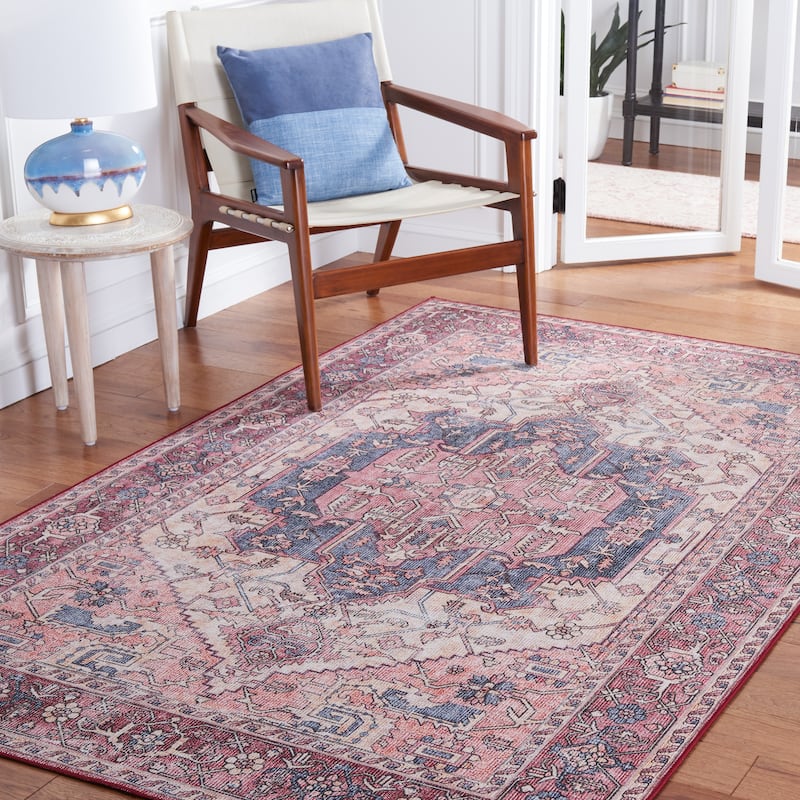 SAFAVIEH Tucson Machine Washable Slip Resistant Lenore Traditional Rug - 3' x 5' - Beige/Pink