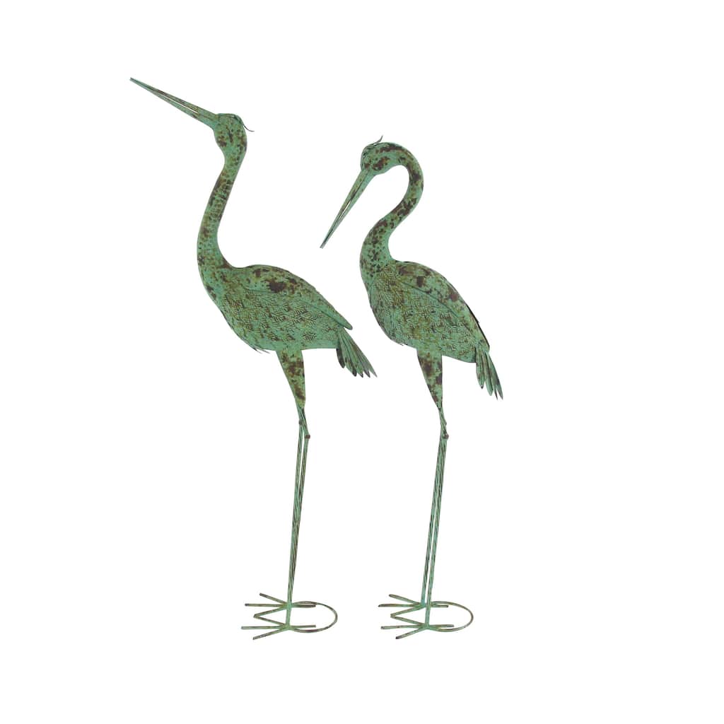 Metal Crane Indoor Outdoor Decorative Garden Sculpture with Coiled U Shaped Feet - Set of 2 Green - Roche River Decor