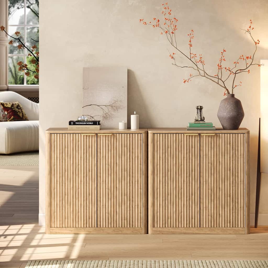 63" Buffet Cabinet with Storage, Fluted Sideboard with Adjustable Shelves for Living Room, Dining Room, Kitchen