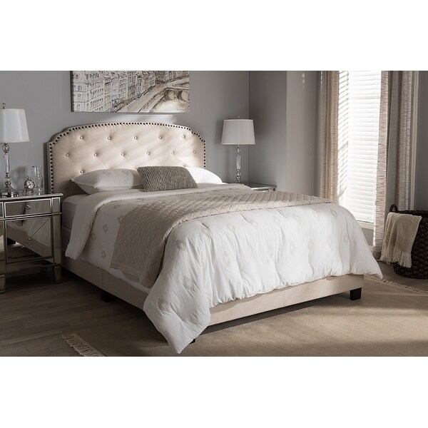 Lexi Light Beige Fabric Upholstered Box Spring Bed Full Lexi Light Beige Fabric Upholstered Box Spring Bed Full