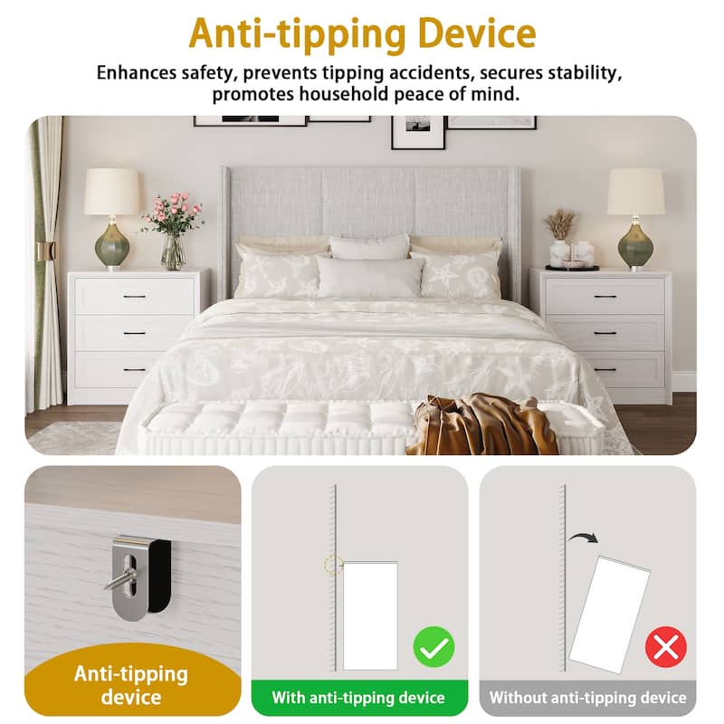 Modern 3-Drawer Wood Dresser for Bedroom, Wide Storage Chest with Metal Handles, Nightstand Cabinet