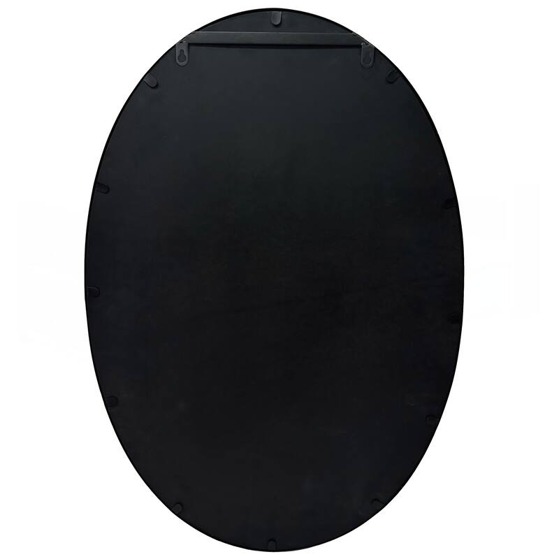 Oval Metal Wall Mirror with Framed Edges and Wooden Backing