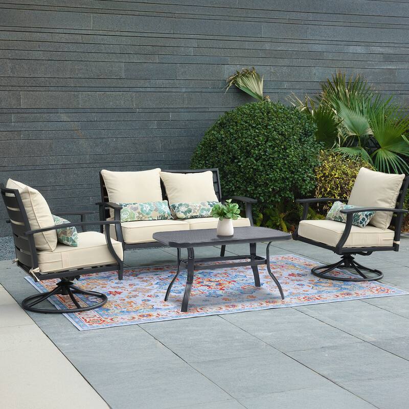 Aoodor Outdoor Deep Seat Chair Cushion Set (Set of 2 Seats, 2 Backs, 2 Pillows)