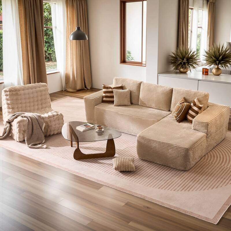 XIZZI Modern Plush Sectional Chaise Couch with Bean Bag Chair