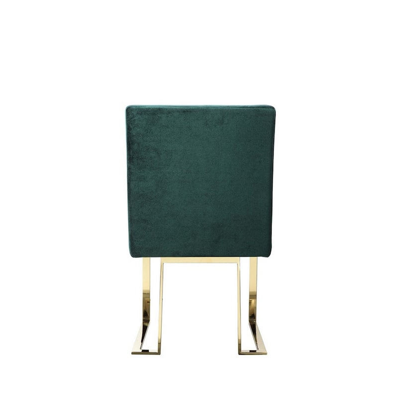 Boly 24 Inch Side Dining Chair Set of 2, Green Velvet, Gold Cantilever