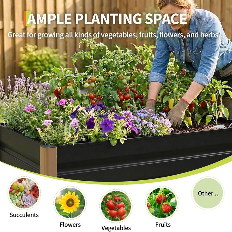 8 x 3.5 x 1.5 Ft Aluminum Raised Garden Bed Commercial Planter Box Kit with Safety Corners and Open-Bottom Design Gray