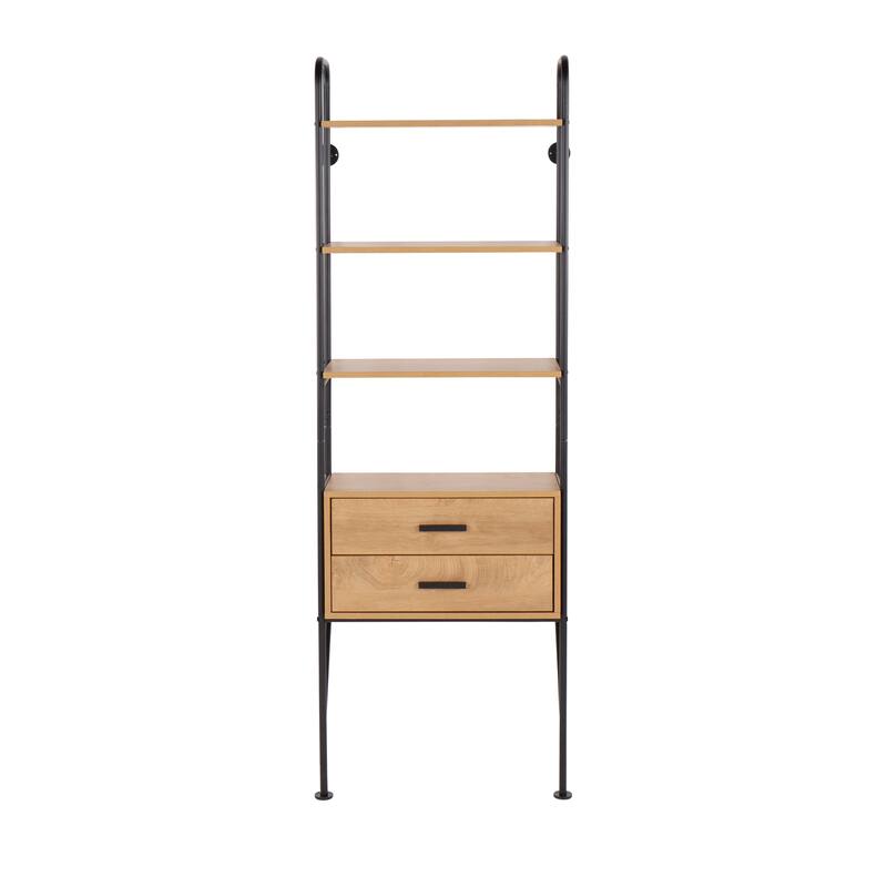 Lean Wall Mounted Bookcase - Brown Wood & Black Metal