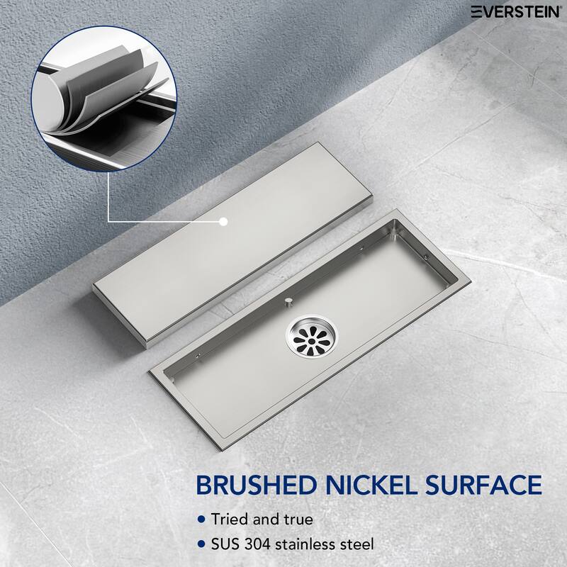 12-inch Linear Shower Drain With Solid Cover in Stainless Steel