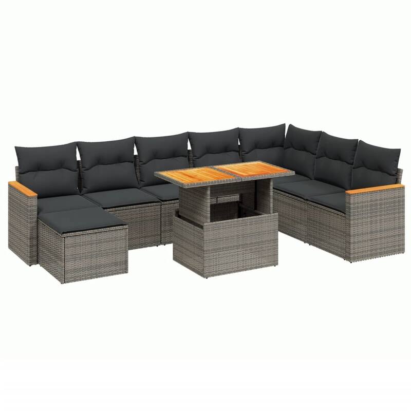 vidaXL Garden Sofa Set Grey PE Rattan Large Adjustable Armrests - 21.7 x 39.4 x 28.7