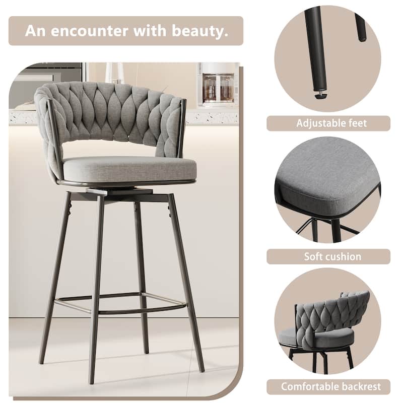Modern Luxury 360°Swivel Bar Chairs Set of 2, with Cushioned Seat Backrest and Metal Legs