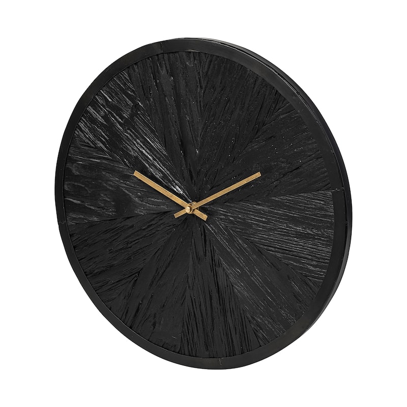 Silo 17" Round Black Wood & Gold Modern Wall Clock - 16.5"W x 1.7"D x 16.5"H - 16.5"W x 1.7"D x 16.5"H - Grey