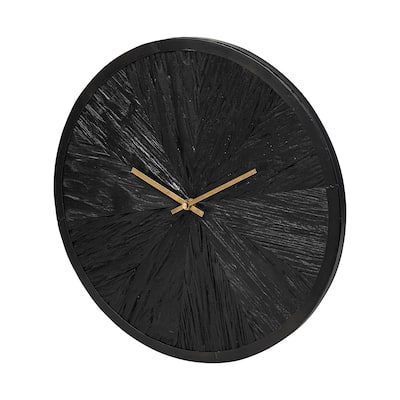 Silo 17" Round Black Wood & Gold Modern Wall Clock - 16.5"W x 1.7"D x 16.5"H