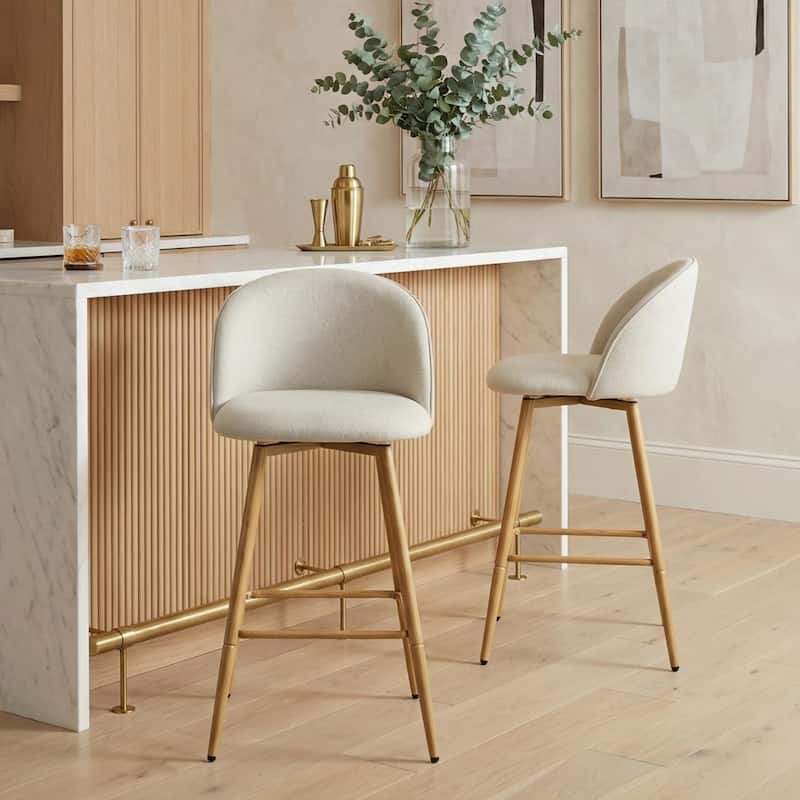 Homy Casa Upholstered Counter Stools with Curved Back and Metal Legs for Kitchen Islands,Breakfast Bars