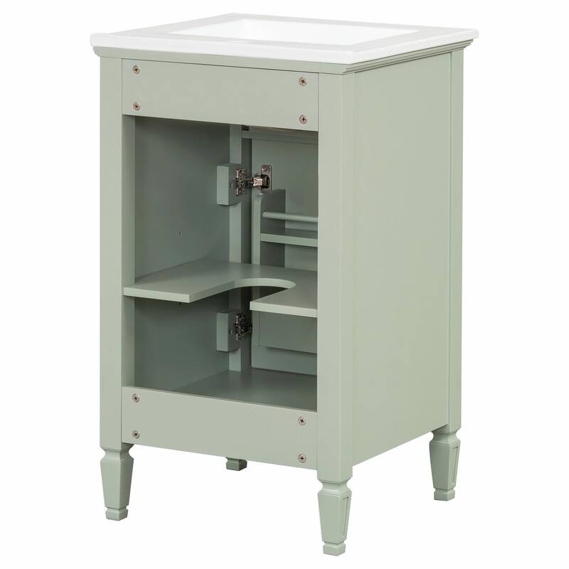 20" Bathroom Vanity, Sink with Solid Wood Legs, Adjustable Shelf, Tilt-Out Drawer