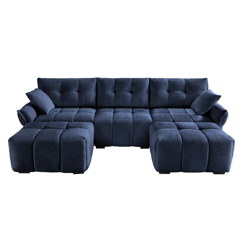 110.2" Chenille U-Shaped Sofa 5 Seater Upholstered Couch with 2 Ottomans for Living Room