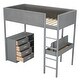 preview thumbnail 27 of 93, Teddy Fleece Loft Bed with Foldable Study Table, 4 Storage Drawers and Shelves Wood High LoftBed Frame for Bedroom