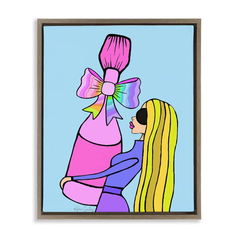 Stupell Bold Fashionista with Wine Bottle Framed Floater Canvas Wall Art Design By Katie Conley - 25 x 31 - Brown