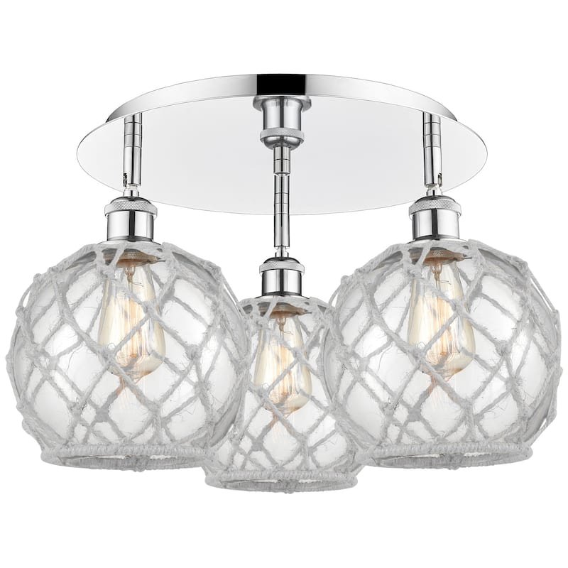 Innovations Lighting 516-3C-12-20 Farmhouse Rope Semi-Flush Farmhouse - Polished Chrome / Clear Glass with White Rope