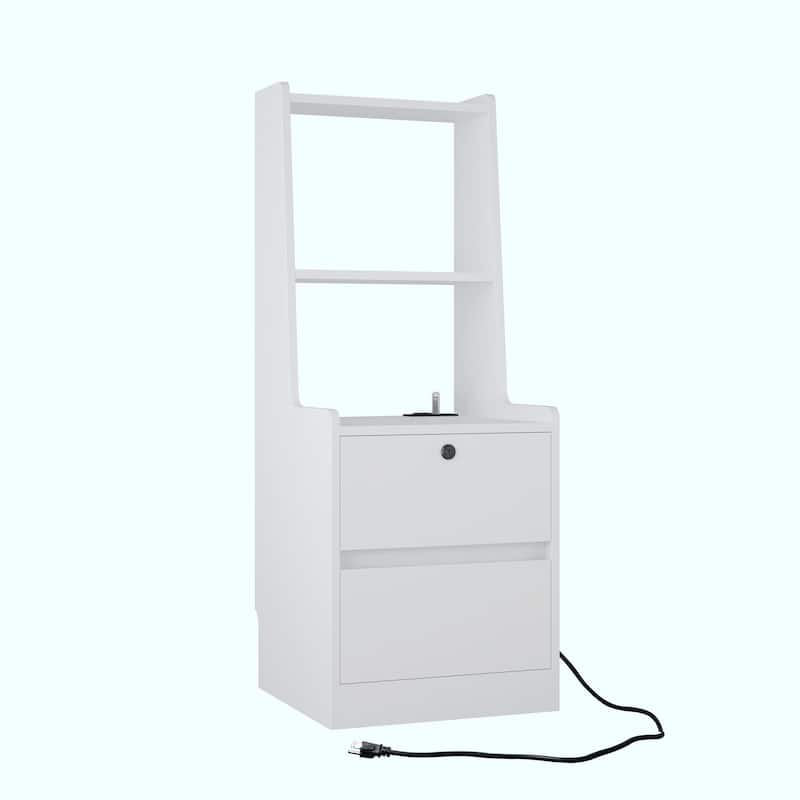 Set of 2 Nightstands with Charging Station and Bookshelf