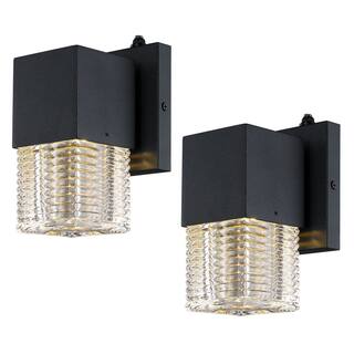Black Dusk to Dawn LED Outdoor Wall Sconce Light Set of 2 - 7.3" H