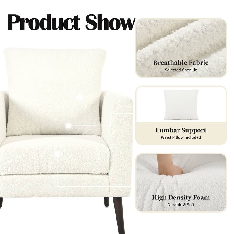 Modern 26.77" Upholstered Arm Chair with Solid Wood Legs and Waist Pillow