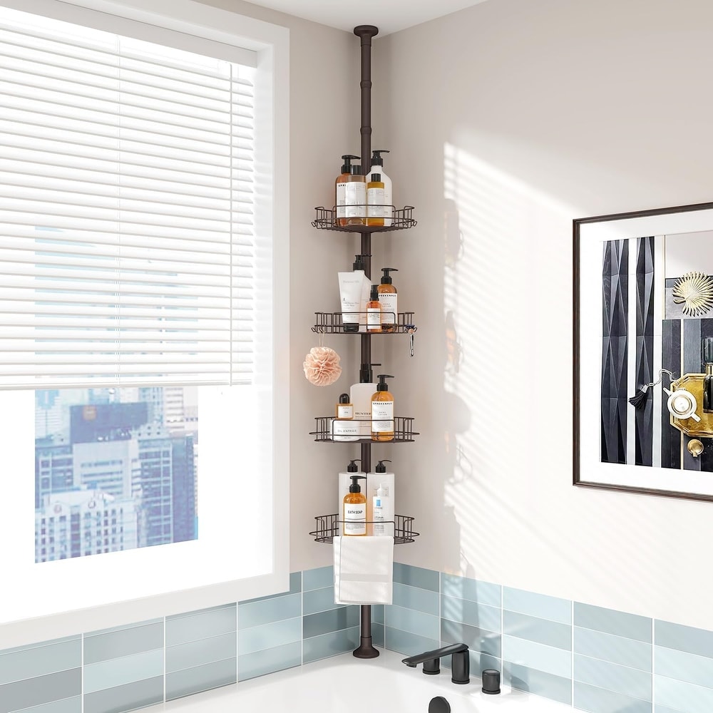 Bath Bliss Gold Plastic 4-Shelf Tension Pole Freestanding Shower