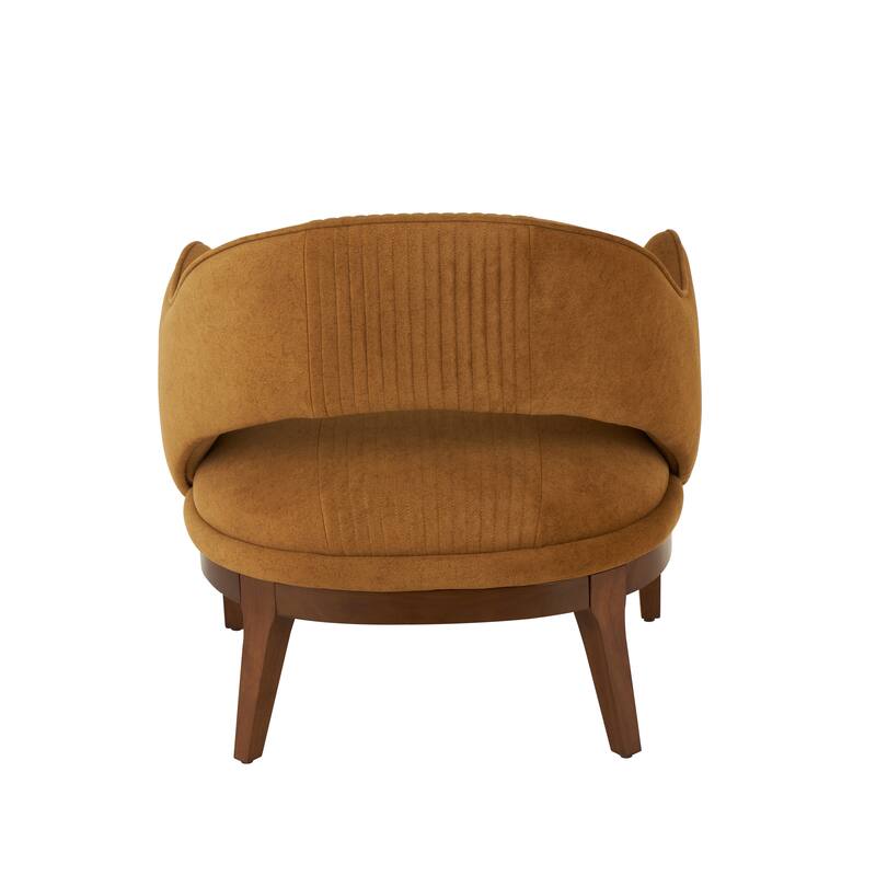 Brown Polyester Curved Back Living Room Accent Chair with Wooden Frame