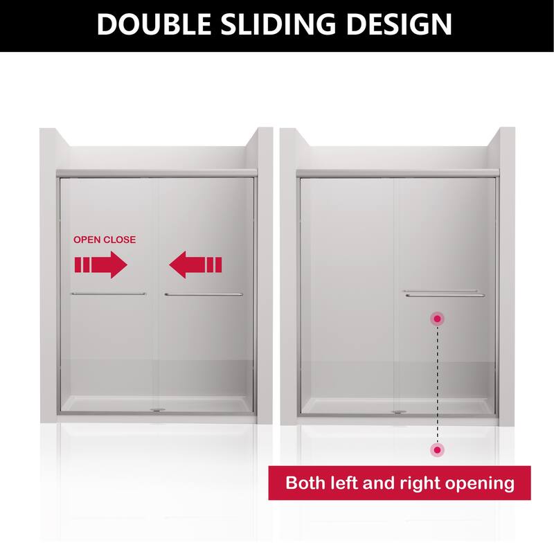 i-Homare 59'' W X 72'' H Semi-Frameless Double Sliding Shower Door with 2 Towel Bars