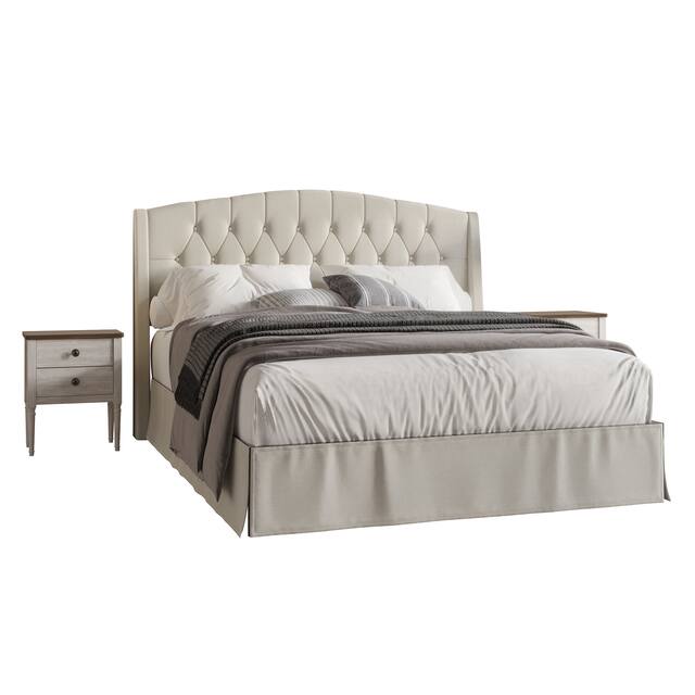 CraftPorch 3 Piece Bedroom Nightstands Set Classic Button Tufted Bed