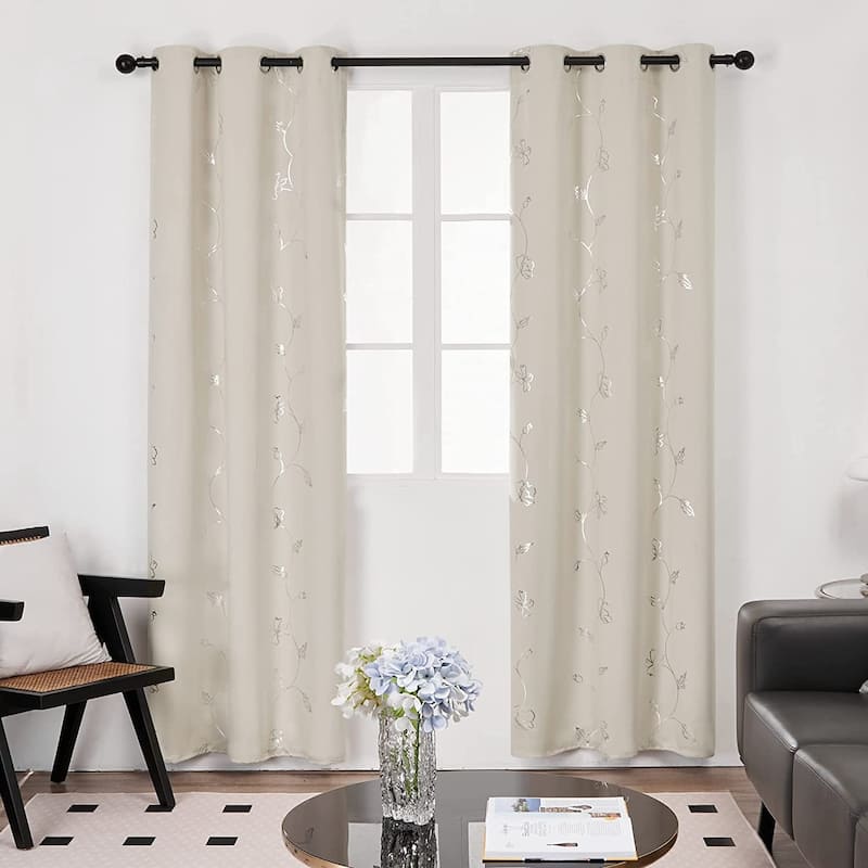 Deconovo Room Darkening Silver Floral Curtains (2 Panels) - 42x54 Inch - Beige