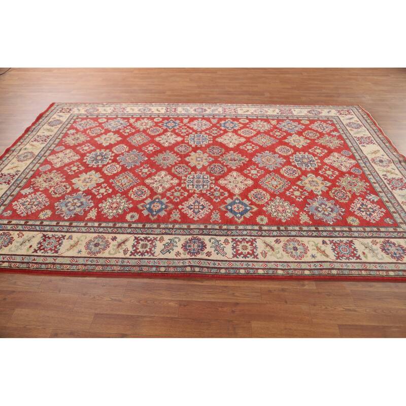 All-Over Geometric Kazak Area Rug Hand-Knotted Wool Carpet - 6'6" x 9'6"